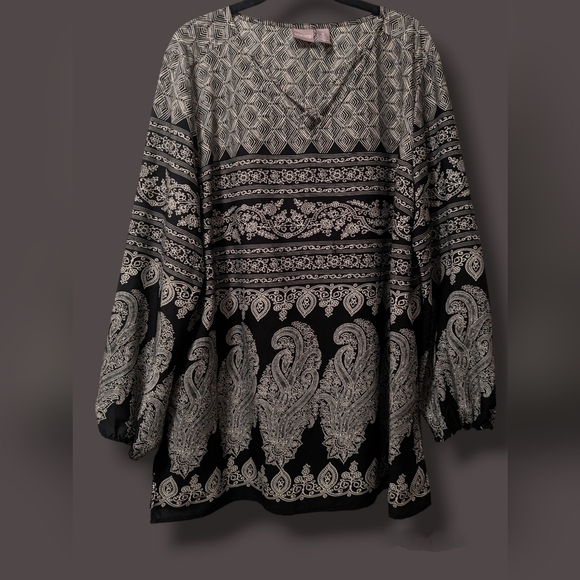 Chico's Paisley Floral V-Neck Tunic Blouse Boho Bohemian - Picture 1 of 10